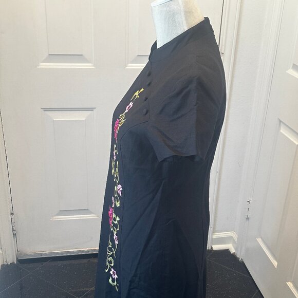 VTG Jessica Howard Linen Embroidered Cheongsam Qipao Floral Maxi Dress Petite 4 - Picture 7 of 12